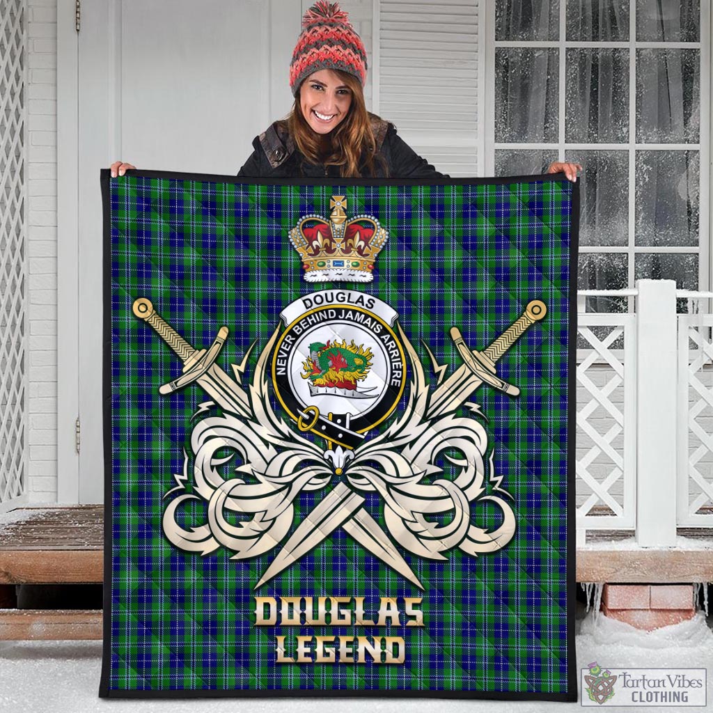 Tartan Vibes Clothing Douglas Tartan Quilt with Clan Crest and the Golden Sword of Courageous Legacy