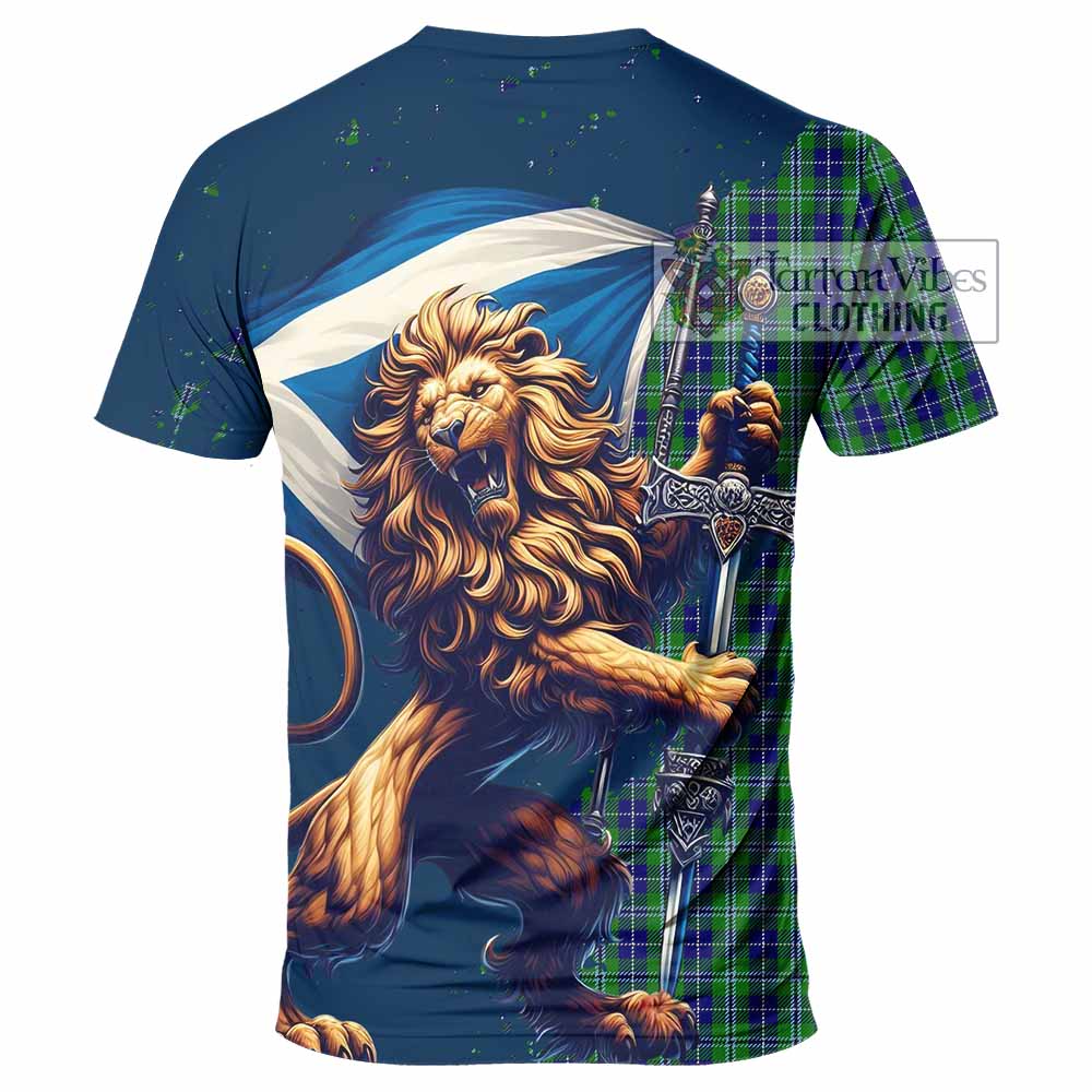 Tartan Vibes Clothing Douglas Tartan Family Crest T-Shirt with Scottish Majestic Lion