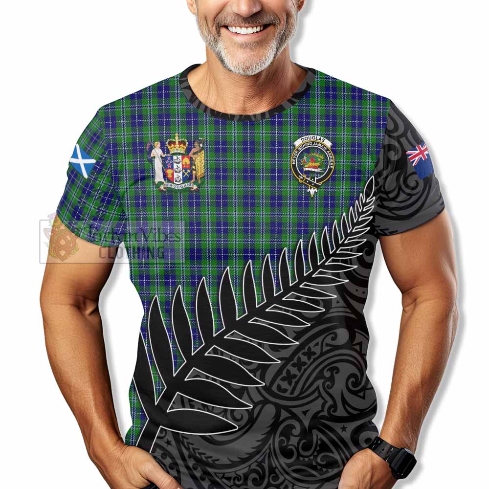 Tartan Vibes Clothing Douglas Crest Tartan T-Shirt with New Zealand Silver Fern Half Style