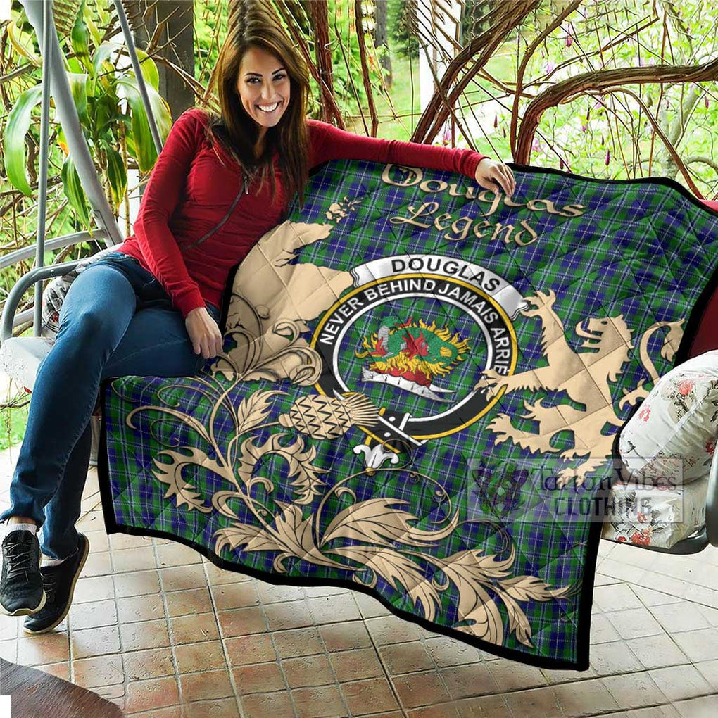 Tartan Vibes Clothing Douglas Tartan Quilt with Family Crest and Scottish Symbol Style