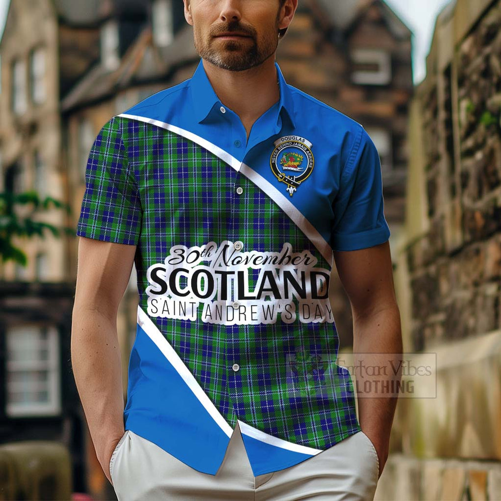 Tartan Vibes Clothing Douglas Family Crest Tartan Short Sleeve Button Shirt Celebrate Saint Andrew's Day in Style