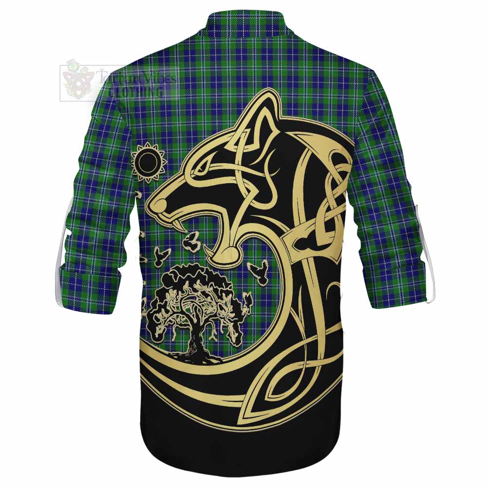 Tartan Vibes Clothing Douglas Tartan Ghillie Kilt Shirt with Family Crest Celtic Wolf Style