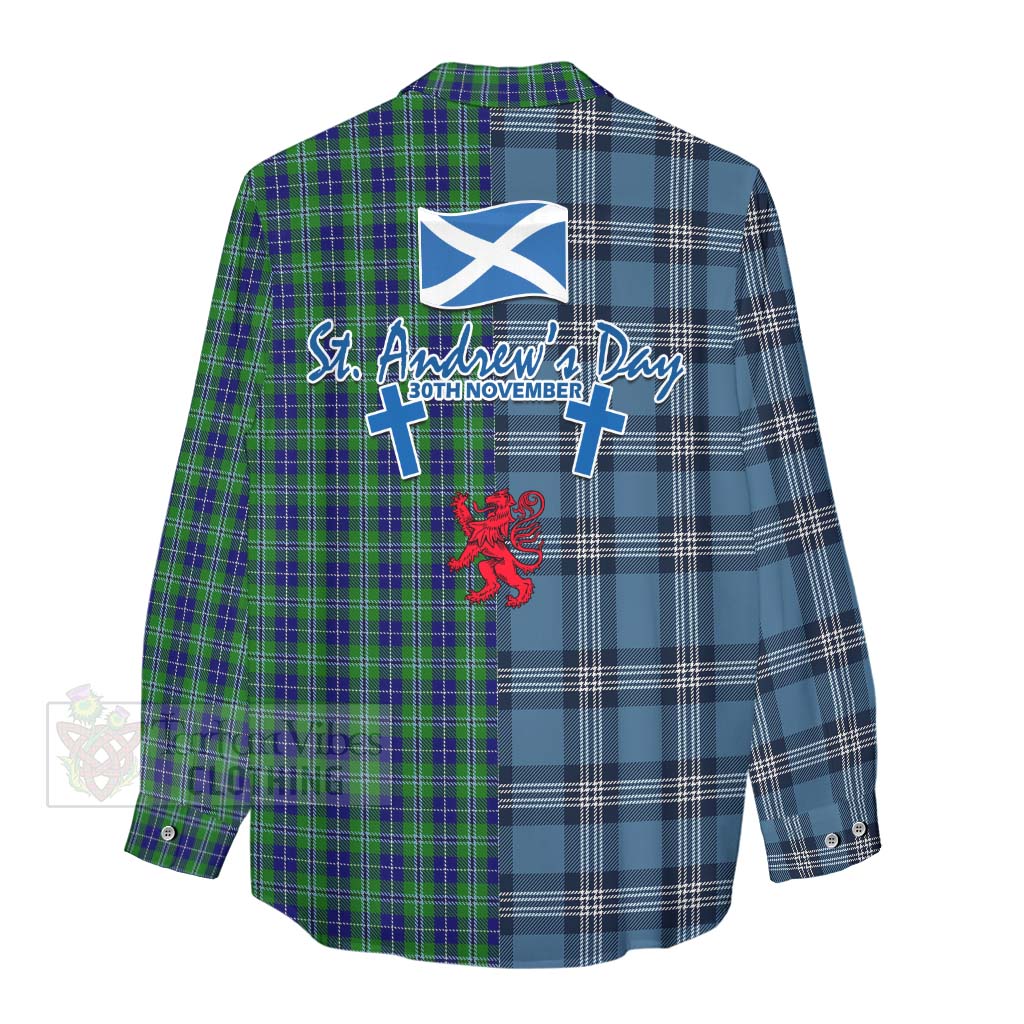 Tartan Vibes Clothing Douglas Tartan Women's Casual Shirt Happy St. Andrew's Day Half Tartan Style