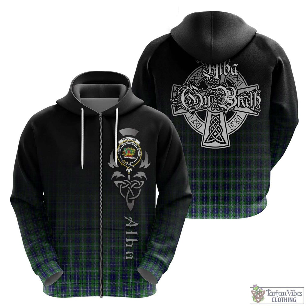 Tartan Vibes Clothing Douglas Tartan Hoodie Featuring Alba Gu Brath Family Crest Celtic Inspired