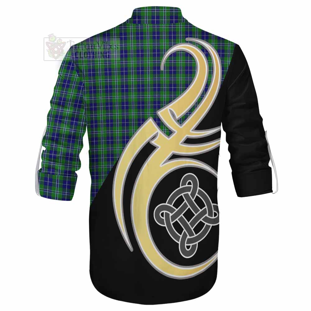 Tartan Vibes Clothing Douglas Tartan Ghillie Kilt Shirt with Family Crest and Celtic Symbol Style