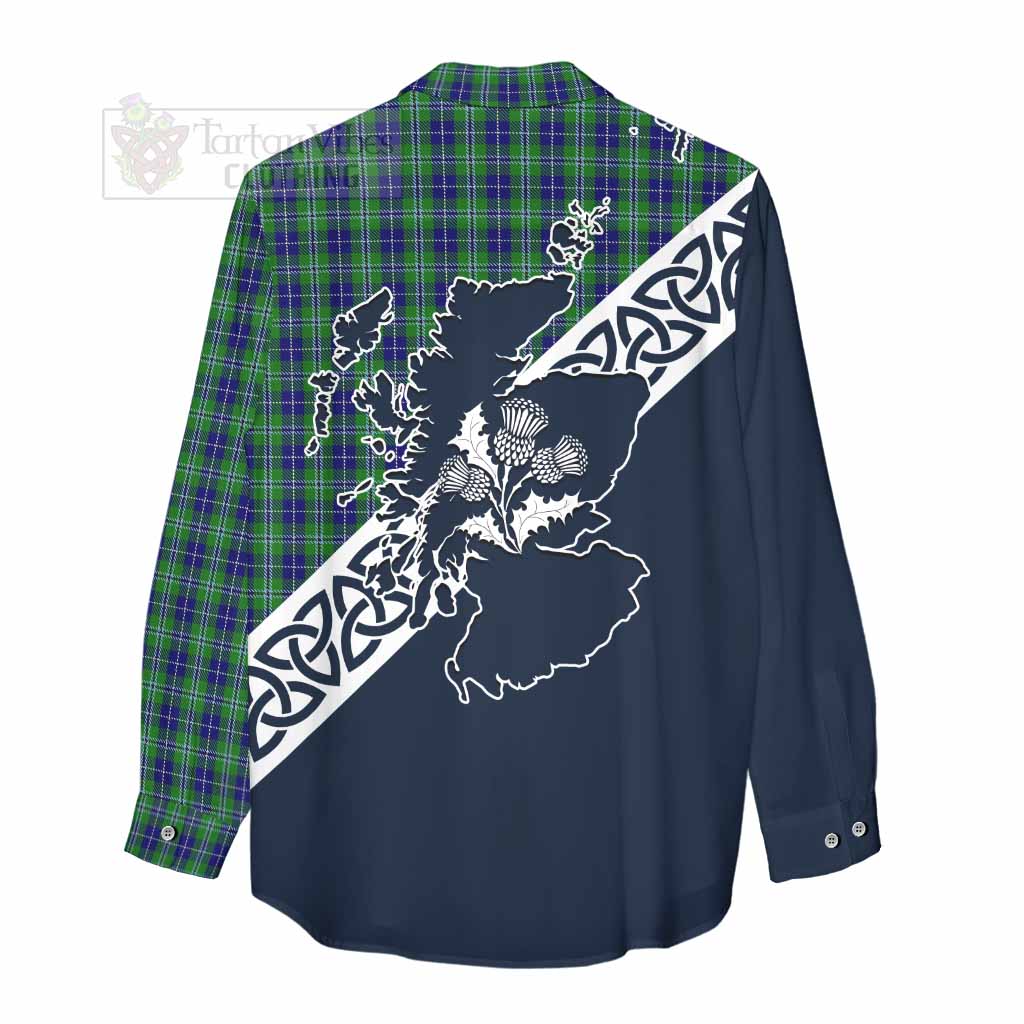 Tartan Vibes Clothing Douglas Tartan Women's Casual Shirt Featuring Thistle and Scotland Map