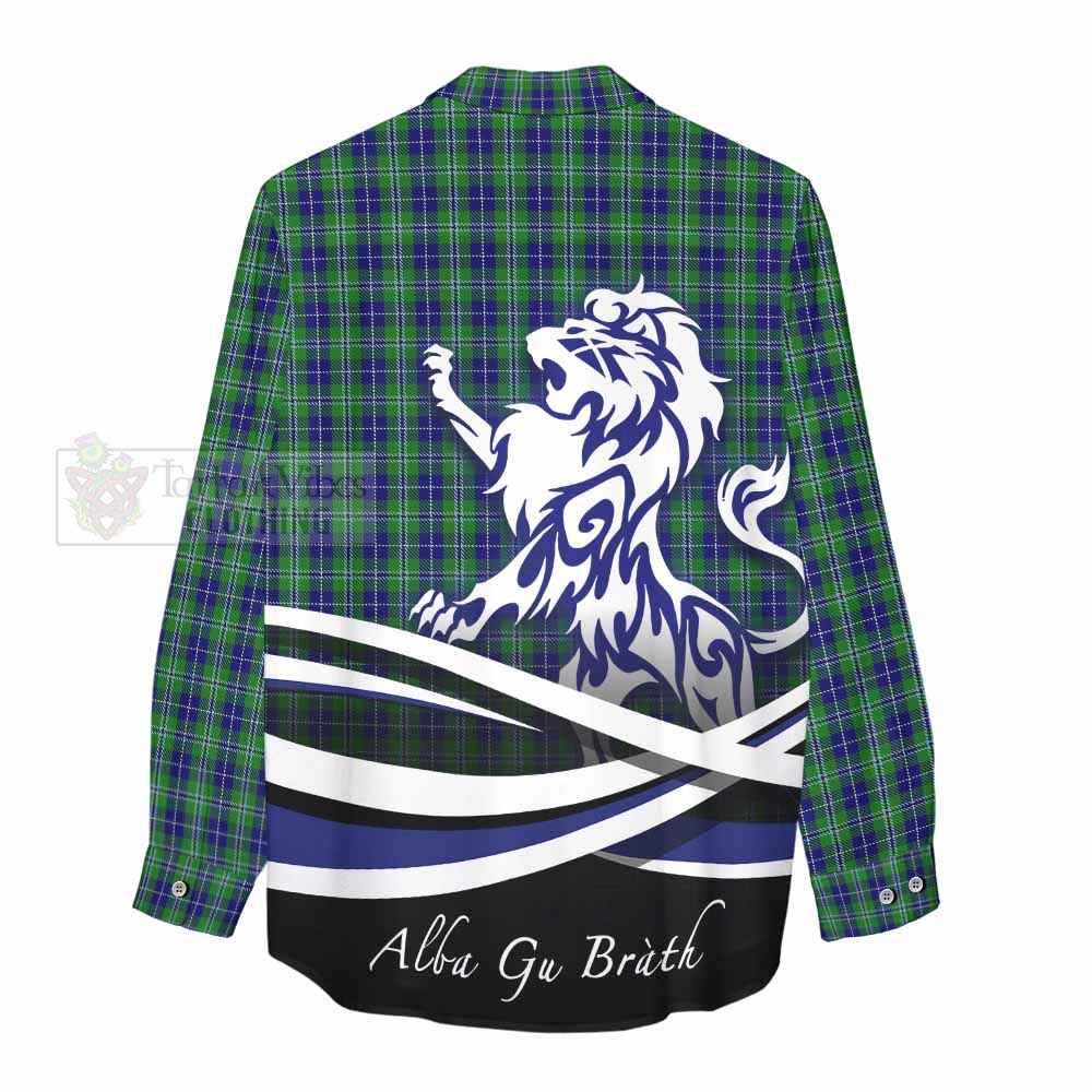 Tartan Vibes Clothing Douglas Tartan Women's Casual Shirt with Alba Gu Brath Regal Lion Emblem