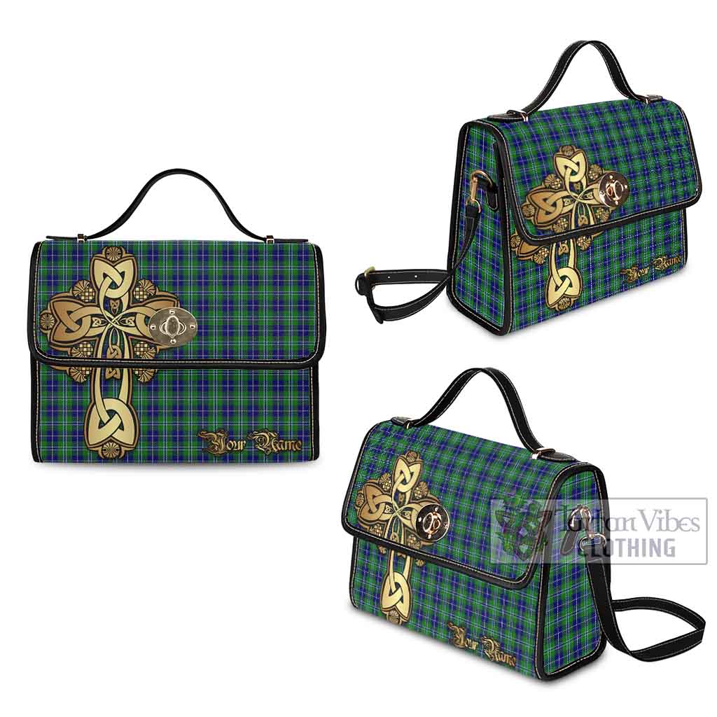 Tartan Vibes Clothing Douglas Tartan Waterproof Canvas Bag Golden Thistle Celtic Cross Style