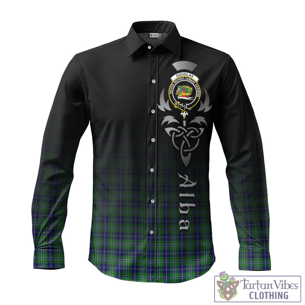 Tartan Vibes Clothing Douglas Tartan Long Sleeve Button Up Featuring Alba Gu Brath Family Crest Celtic Inspired