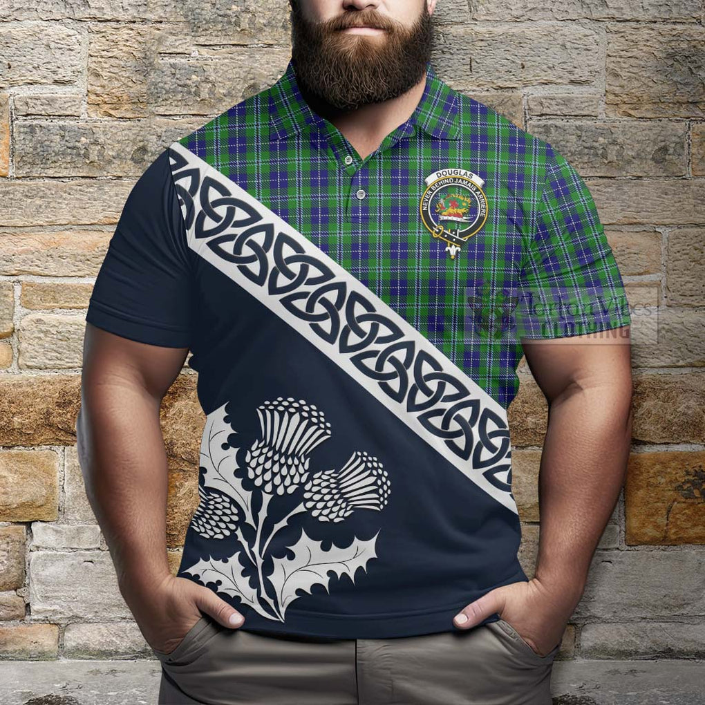 Douglas Tartan Polo Shirt Featuring Thistle and Scotland Map