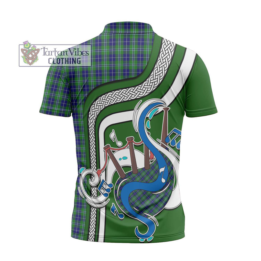 Douglas Tartan Zipper Polo Shirt with Epic Bagpipe Style - Tartanvibesclothing Shop