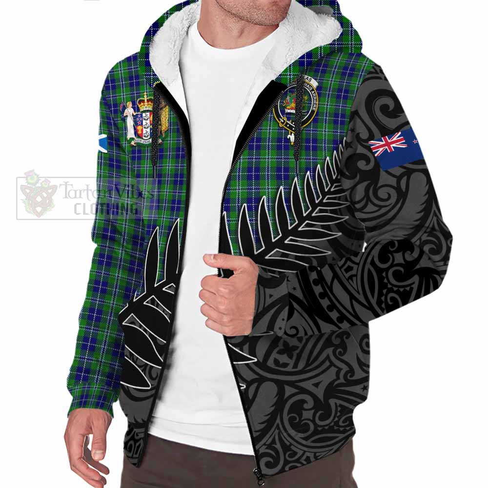 Tartan Vibes Clothing Douglas Crest Tartan Sherpa Hoodie with New Zealand Silver Fern Half Style