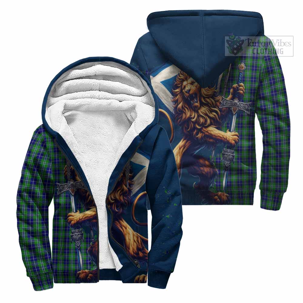 Tartan Vibes Clothing Douglas Tartan Family Crest Sherpa Hoodie with Scottish Majestic Lion