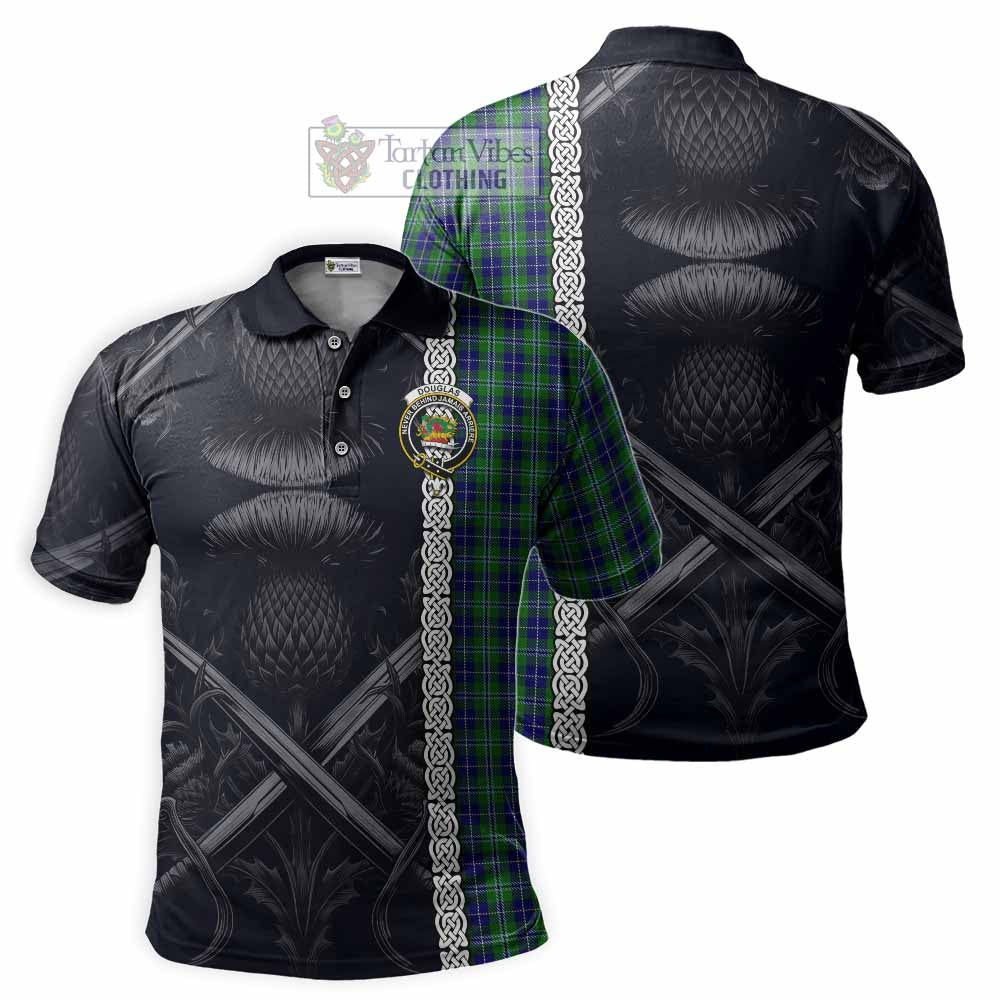 Tartan Vibes Clothing Douglas Tartan Polo Shirt with Family Crest Cross Sword Thistle Celtic Vibes