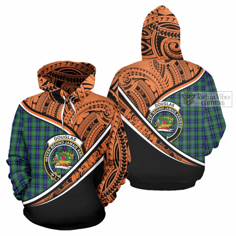 Tartan Vibes Clothing Douglas Crest Tartan Hoodie with Maori Tattoo Style - Orange Version