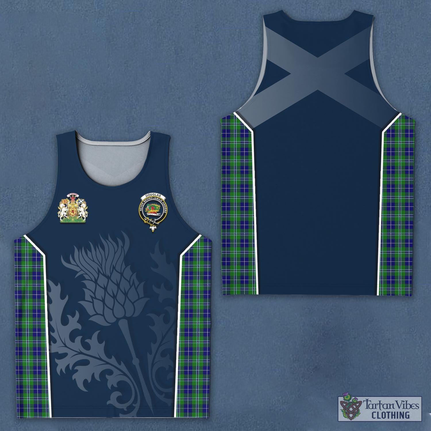 Tartan Vibes Clothing Douglas Tartan Men's Tanks Top with Family Crest and Scottish Thistle Vibes Sport Style