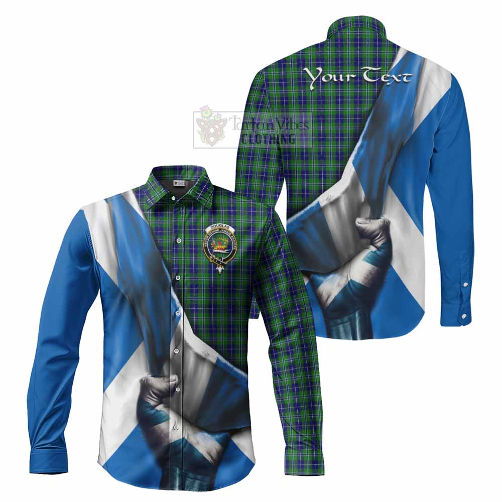 Tartan Vibes Clothing Douglas Tartan Long Sleeve Button Shirt with Family Crest Scotland Patriotic Style