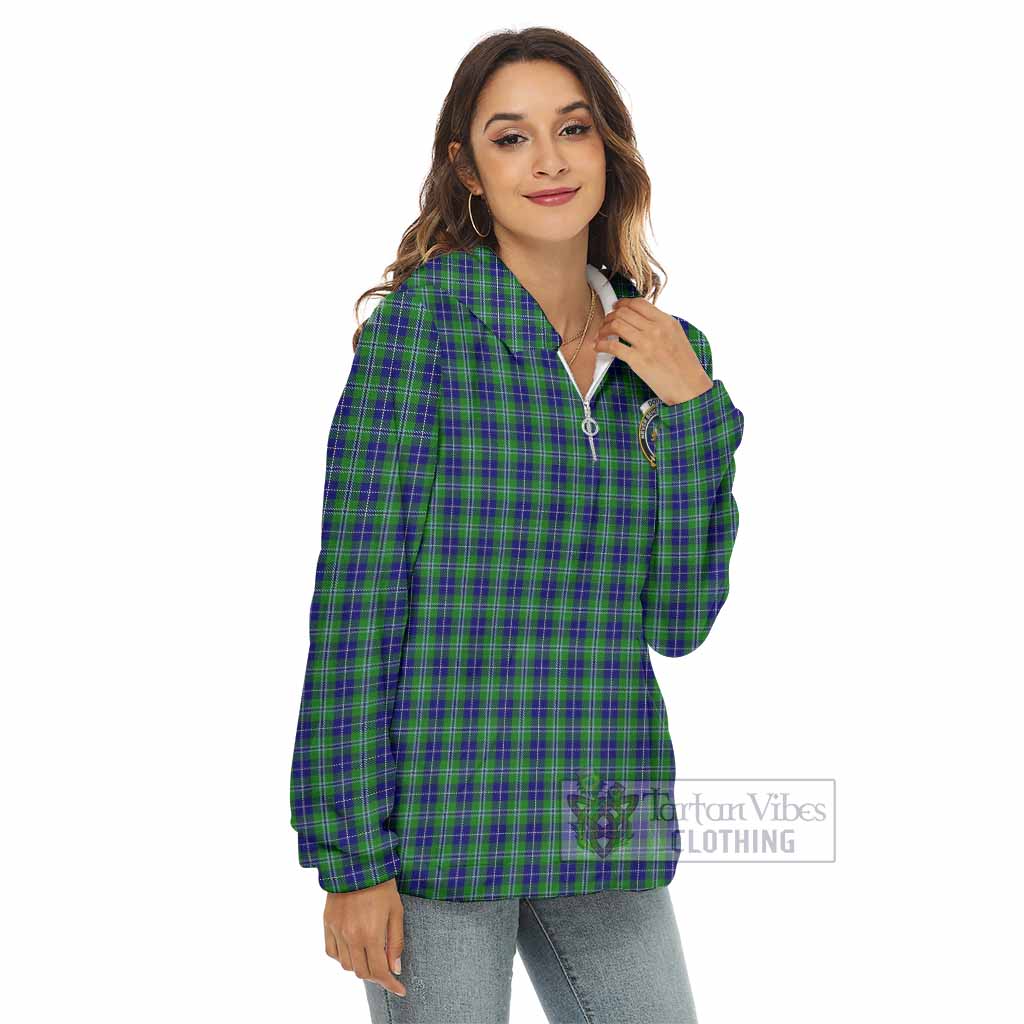 Tartan Vibes Clothing Douglas Tartan Crest Women's Borg  Half Zip Fleece Hoodie