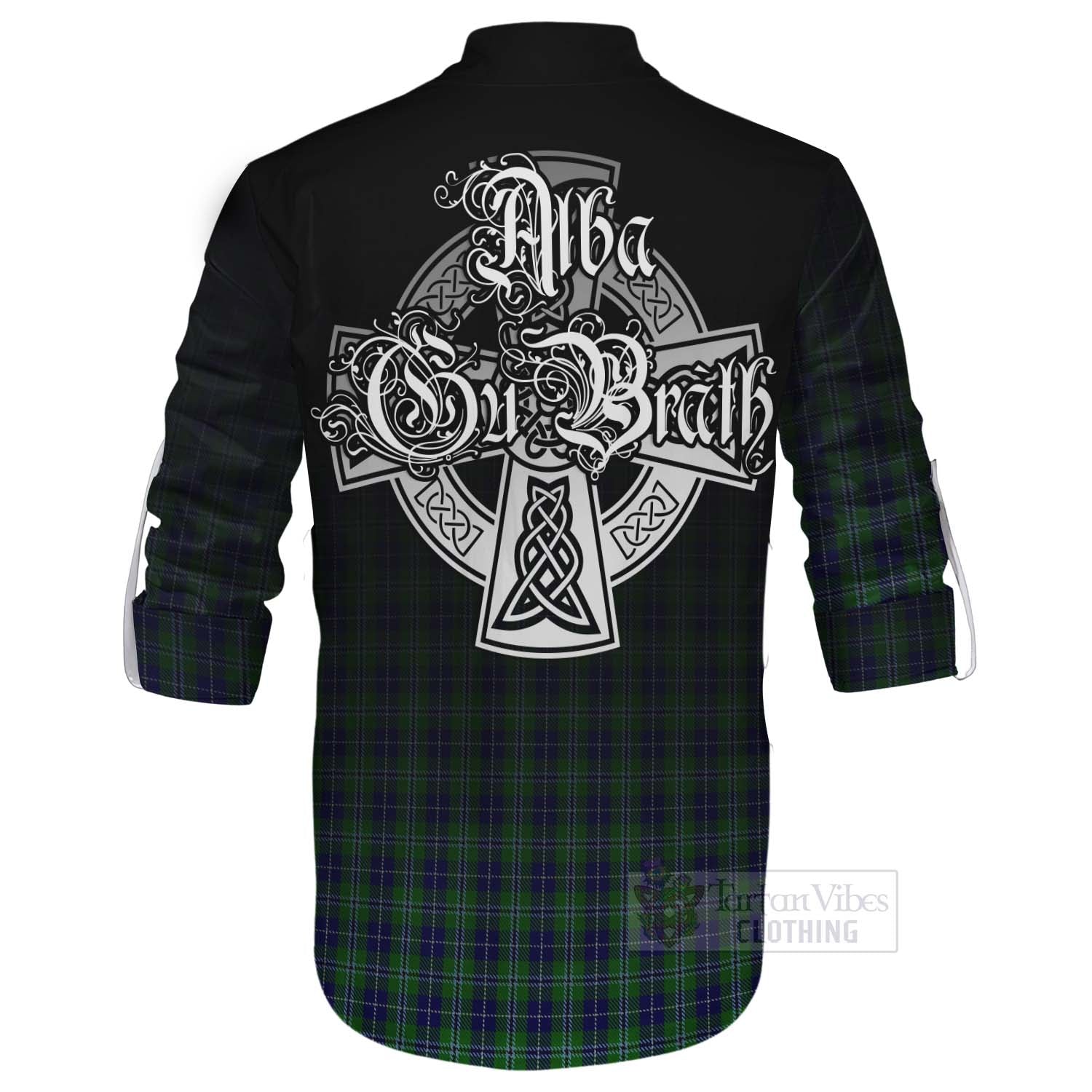 Tartan Vibes Clothing Douglas Tartan Ghillie Kilt Shirt Featuring Alba Gu Brath Family Crest Celtic Inspired