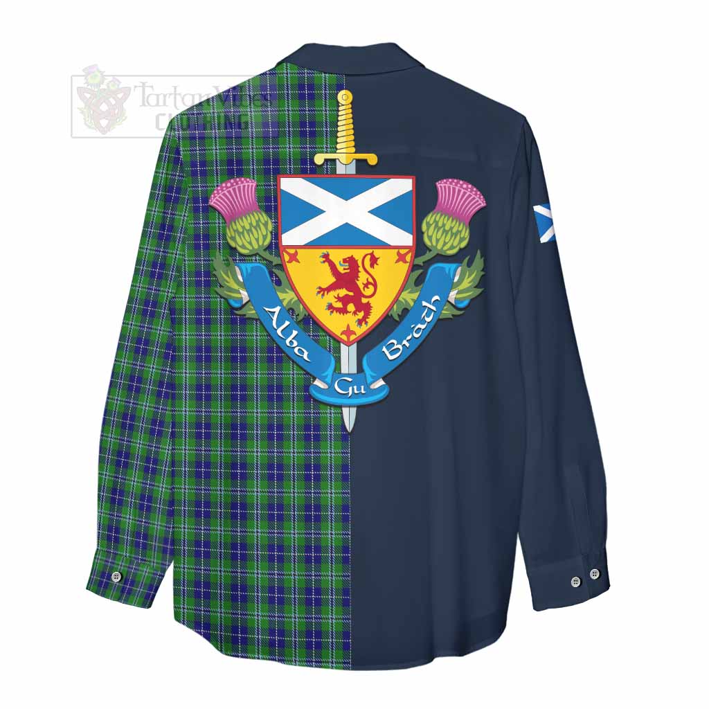 Tartan Vibes Clothing Douglas Tartan Women's Casual Shirt Alba with Scottish Lion Royal Arm Half Style