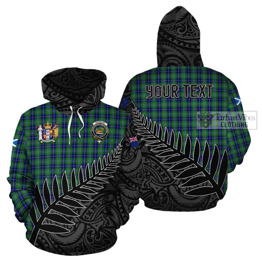 Tartan Vibes Clothing Douglas Crest Tartan Cotton Hoodie with New Zealand Silver Fern Half Style