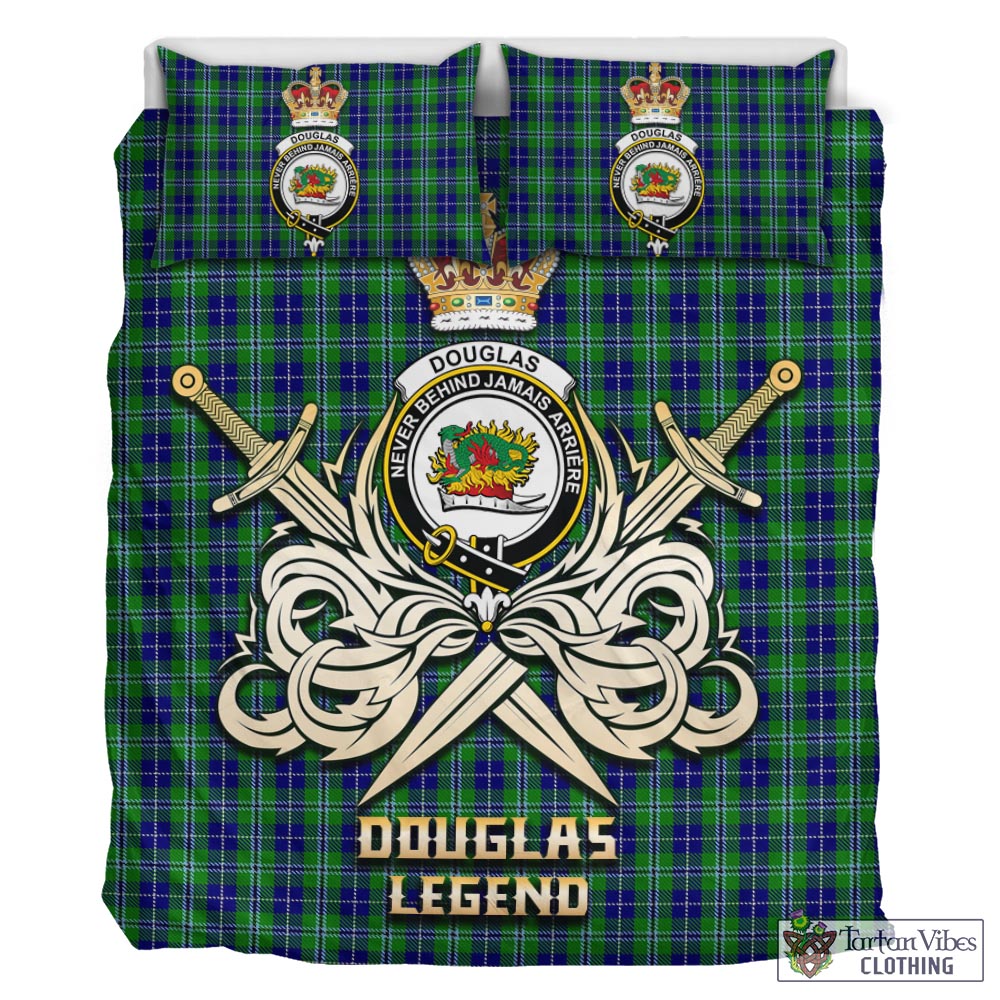 Tartan Vibes Clothing Douglas Tartan Bedding Set with Clan Crest and the Golden Sword of Courageous Legacy