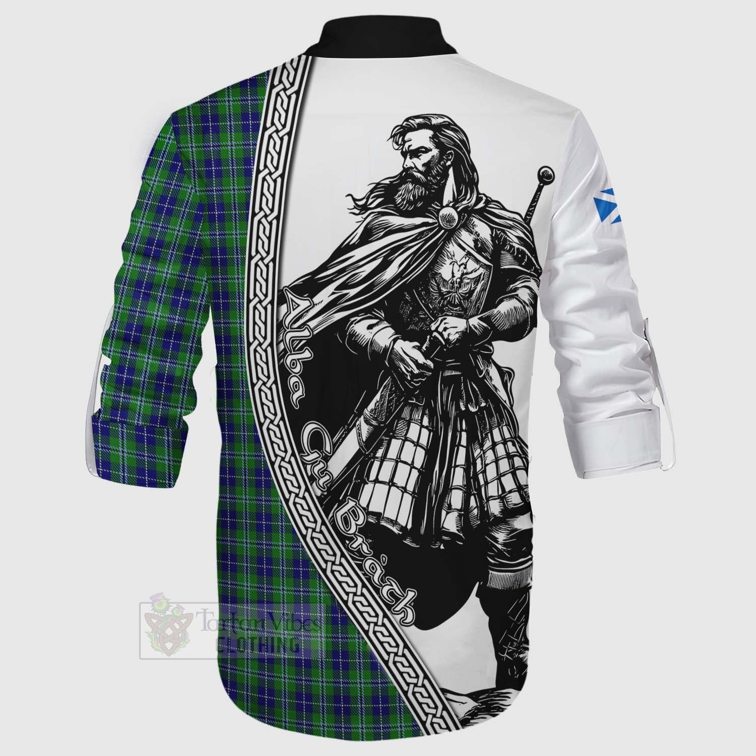 Tartan Vibes Clothing Douglas Tartan Clan Crest Ghillie Kilt Shirt with Highlander Warrior Celtic Style