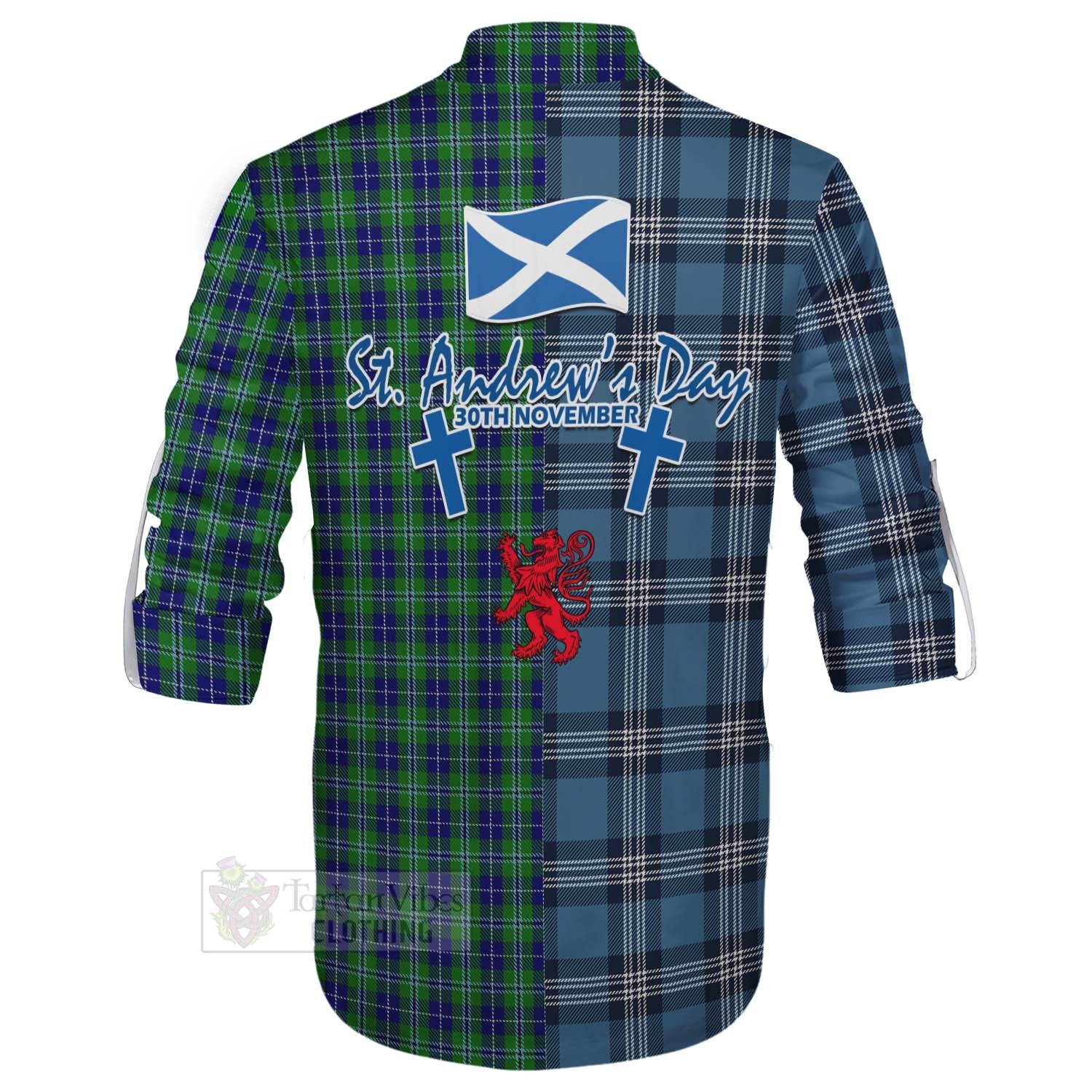 Tartan Vibes Clothing Douglas Tartan Ghillie Kilt Shirt Happy St. Andrew's Day Half Tartan Style