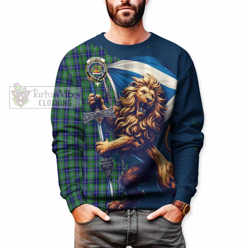 Tartan Vibes Clothing Douglas Tartan Family Crest Sweatshirt with Scottish Majestic Lion