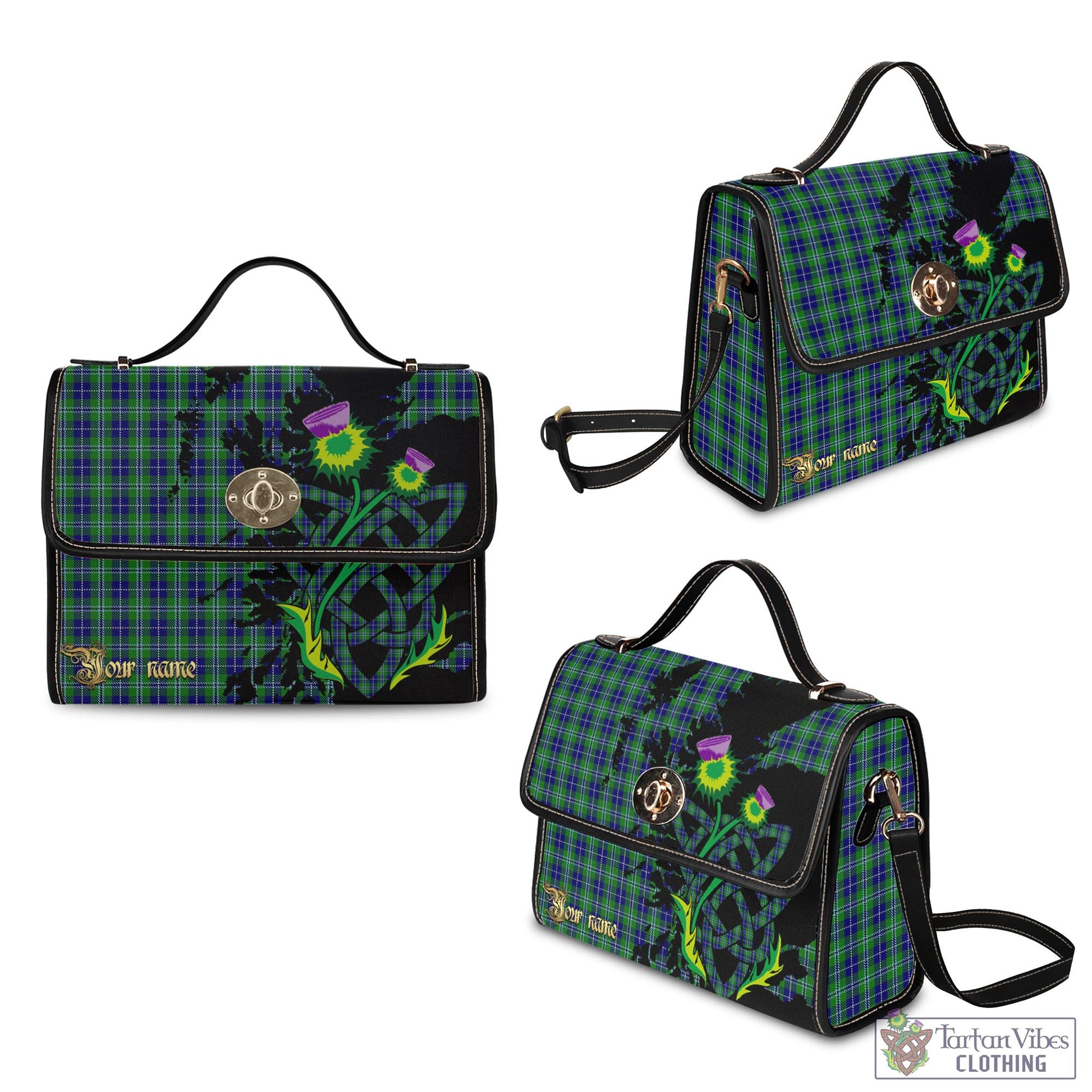 Tartan Vibes Clothing Douglas Tartan Waterproof Canvas Bag with Scotland Map and Thistle Celtic Accents