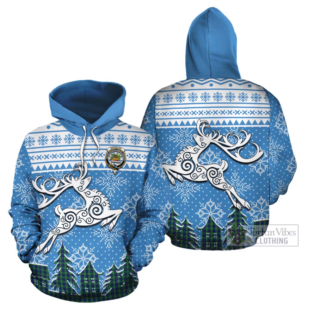 Tartan Vibes Clothing Douglas Clan Christmas Cotton Hoodie Celtic Reindeer Style