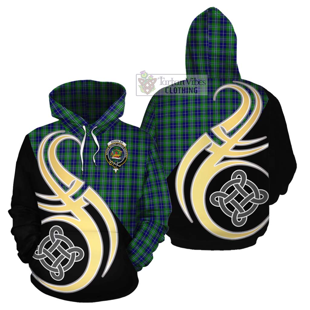 Tartan Vibes Clothing Douglas Tartan Cotton Hoodie with Family Crest and Celtic Symbol Style