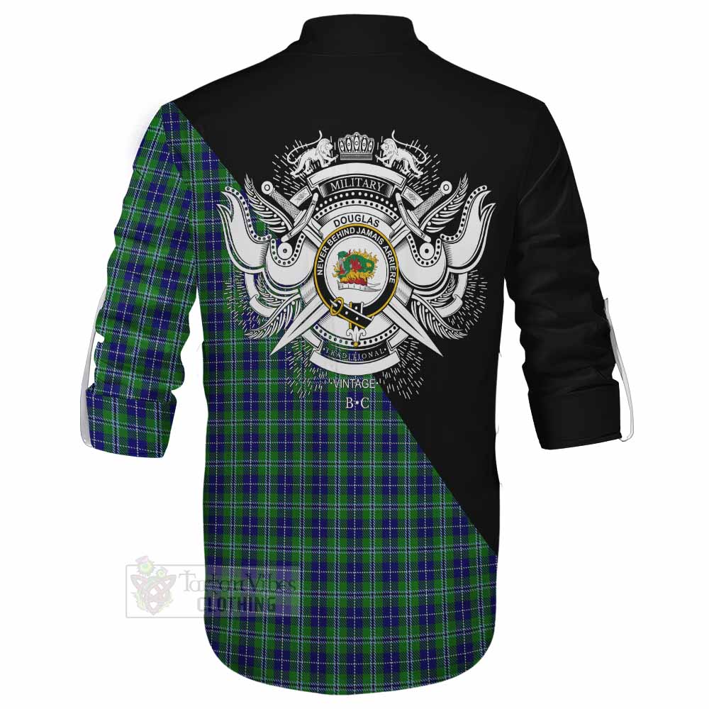 Tartan Vibes Clothing Douglas Tartan Ghillie Kilt Shirt with Family Crest and Military Logo Style