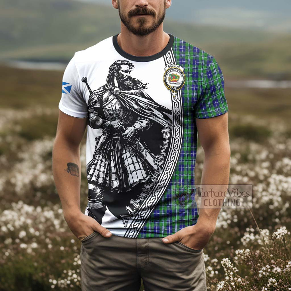 Tartan Vibes Clothing Douglas Tartan Clan Crest T-Shirt with Highlander Warrior Celtic Style