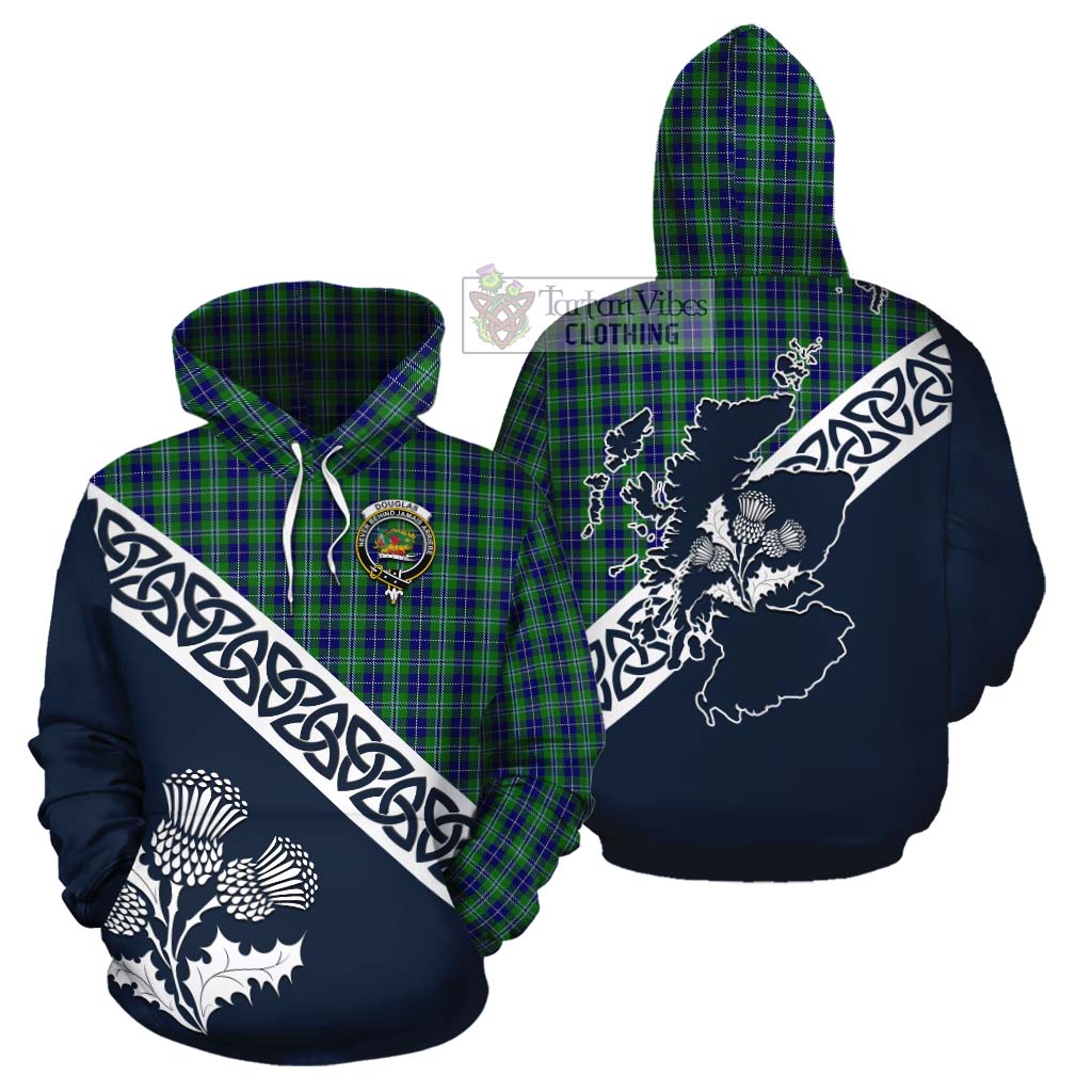 Tartan Vibes Clothing Douglas Tartan Cotton Hoodie Featuring Thistle and Scotland Map