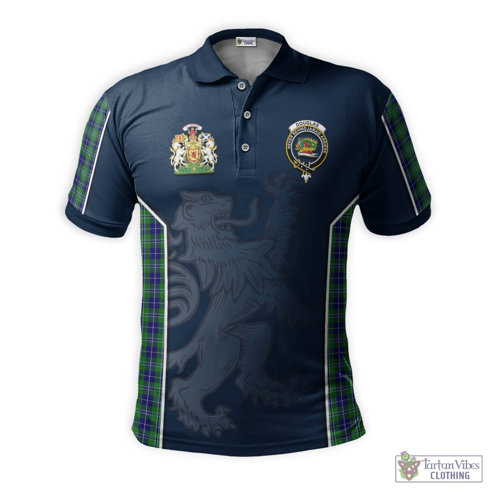 Tartan Vibes Clothing Douglas Tartan Men's Polo Shirt with Family Crest and Lion Rampant Vibes Sport Style