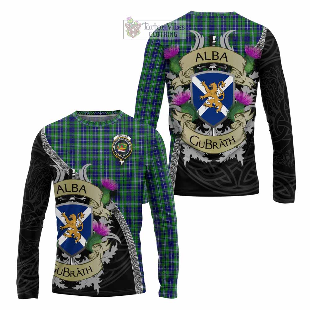 Douglas Tartan Family Crest Long Sleeve T-Shirt Lion Rampant Royal Thistle Shield Celtic Inspired - Tartan Vibes Clothing