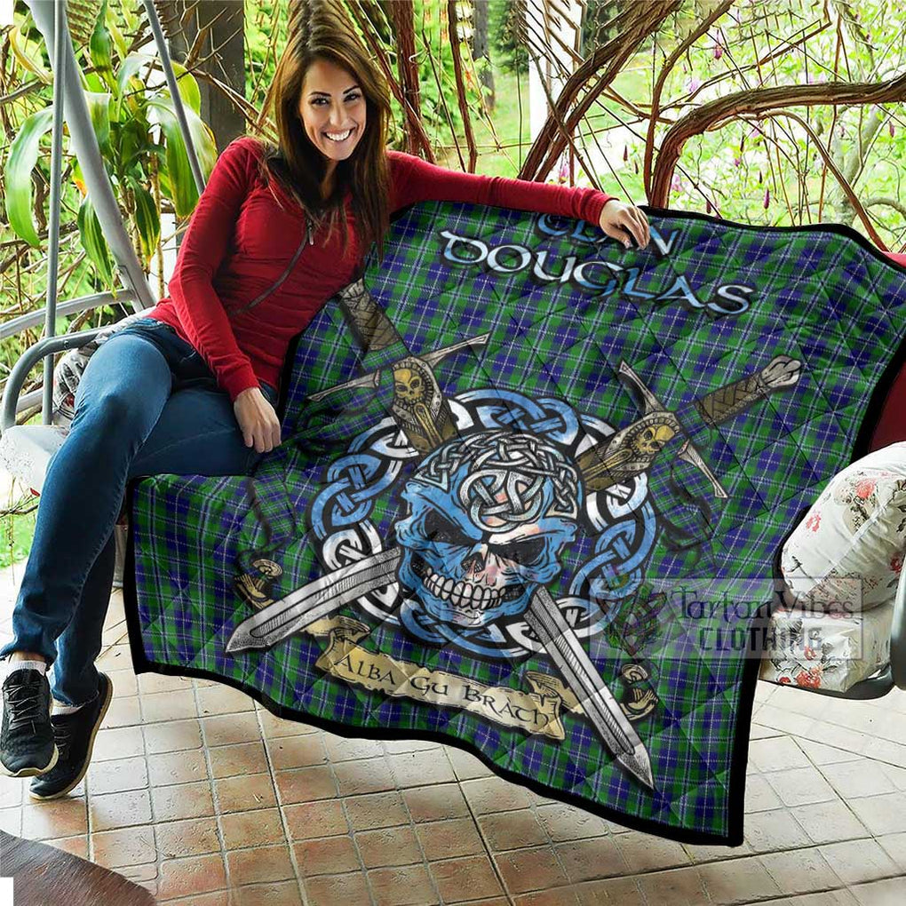 Tartan Vibes Clothing Douglas Tartan Quilt with Celtic Skull Alba Gu Brath Style