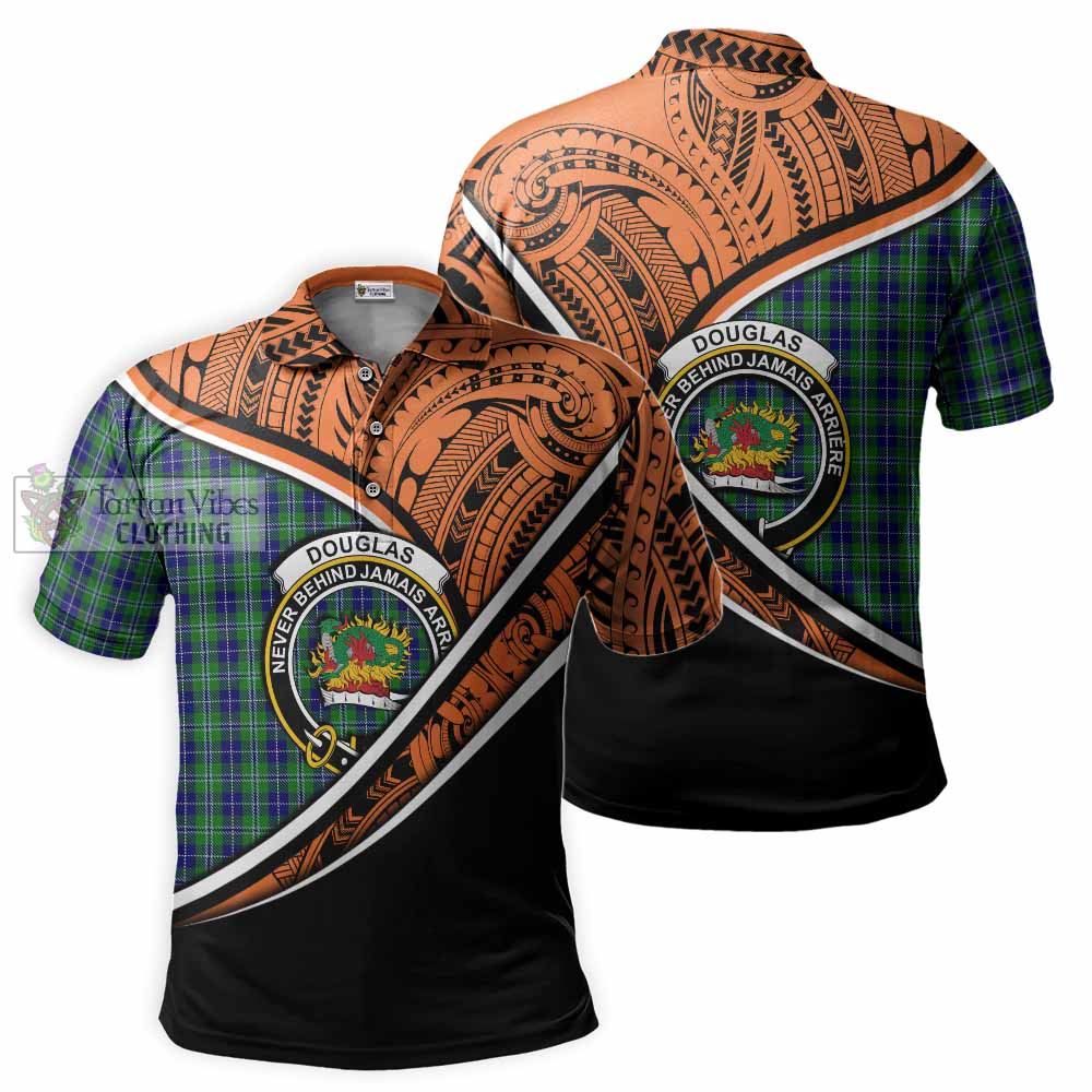 Tartan Vibes Clothing Douglas Crest Tartan Polo Shirt with Maori Tattoo Style - Orange Version