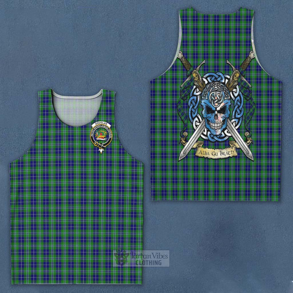 Tartan Vibes Clothing Douglas Tartan Men's Tank Top with Family Crest Celtic Skull Style