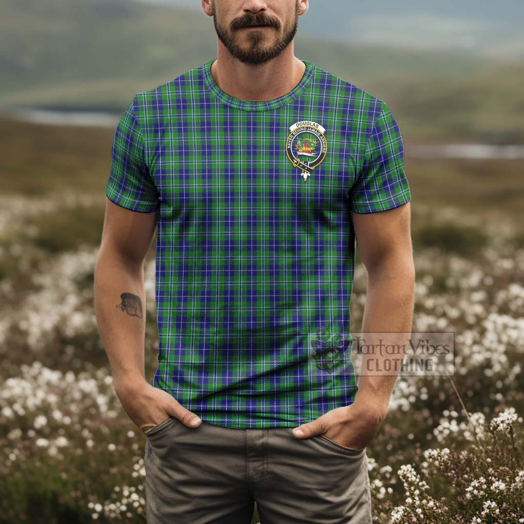 Tartan Vibes Clothing Douglas Tartan T-Shirt with Family Crest and Bearded Skull Holding Bottles of Whiskey