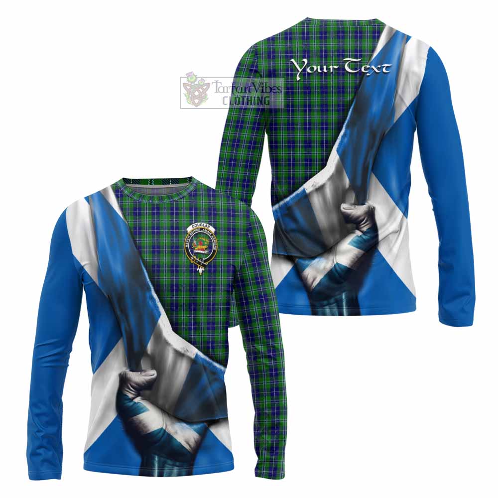 Tartan Vibes Clothing Douglas Tartan Long Sleeve T-Shirt with Family Crest Scotland Patriotic Style