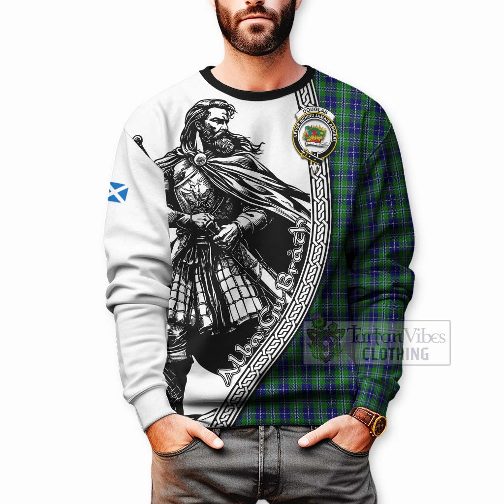 Tartan Vibes Clothing Douglas Tartan Clan Crest Sweatshirt with Highlander Warrior Celtic Style