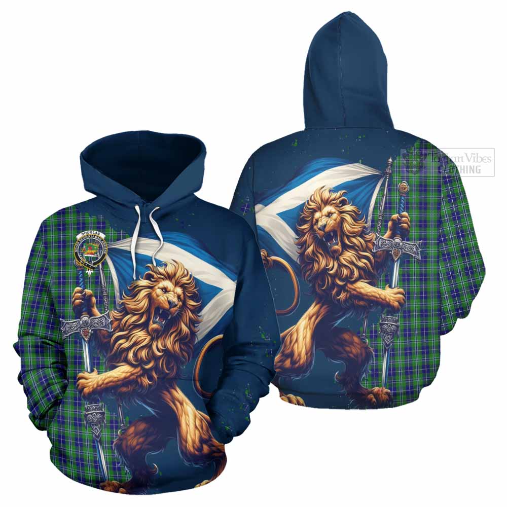 Tartan Vibes Clothing Douglas Tartan Family Crest Hoodie with Scottish Majestic Lion