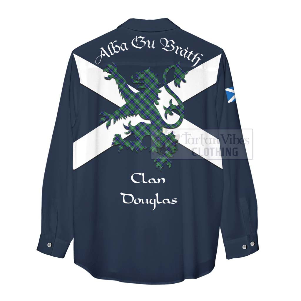 Tartan Vibes Clothing Douglas Tartan Lion Rampant Women's Casual Shirt Proudly Display Your Heritage with Alba Gu Brath and Clan Name