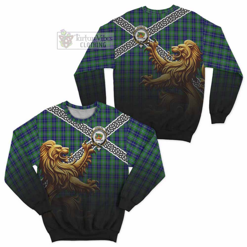 Douglas Crest Tartan Sweatshirt with Golden Lion Emblem Celtic Style - Tartan Vibes Clothing