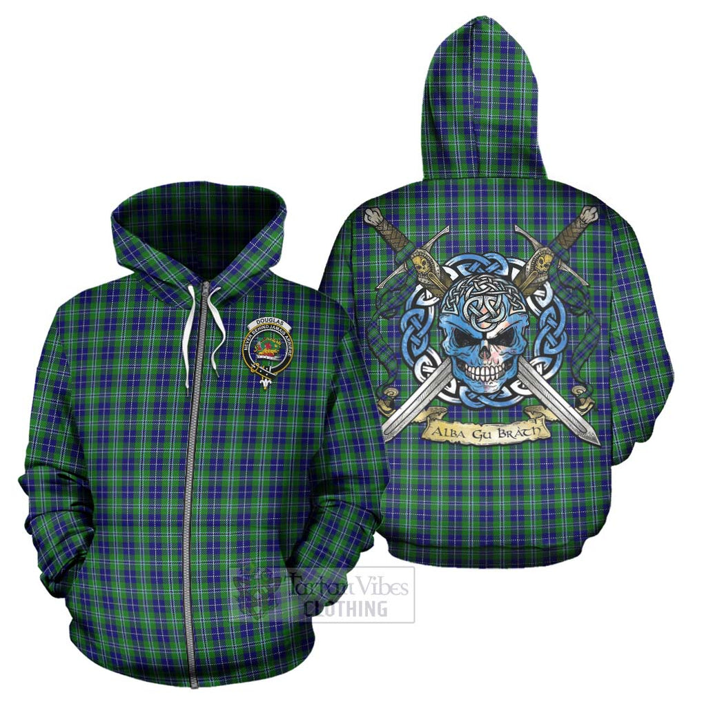 Tartan Vibes Clothing Douglas Tartan Hoodie with Family Crest Celtic Skull Style