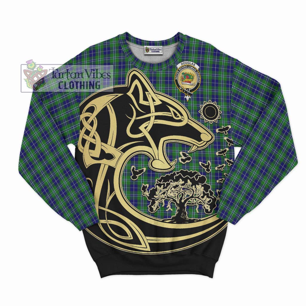 Douglas Tartan Sweatshirt with Family Crest Celtic Wolf Style - Tartan Vibes Clothing