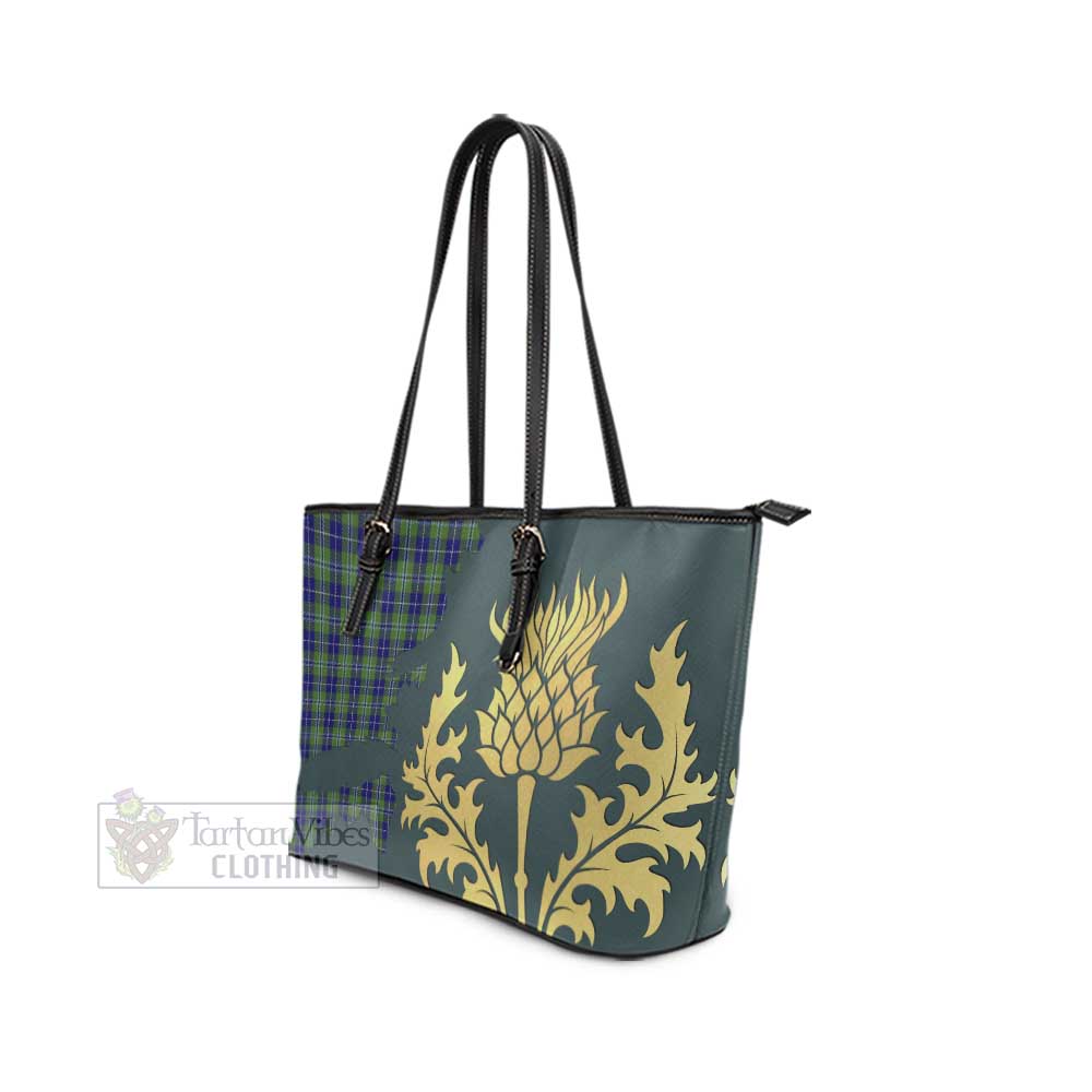 Douglas Tartan Leather Tote Bag Gold Thistle Style - Tartan Vibes Clothing