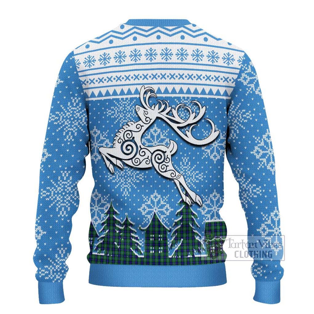 Tartan Vibes Clothing Douglas Clan Christmas Ugly Sweater with Tartan and Celtic Raindeer Style